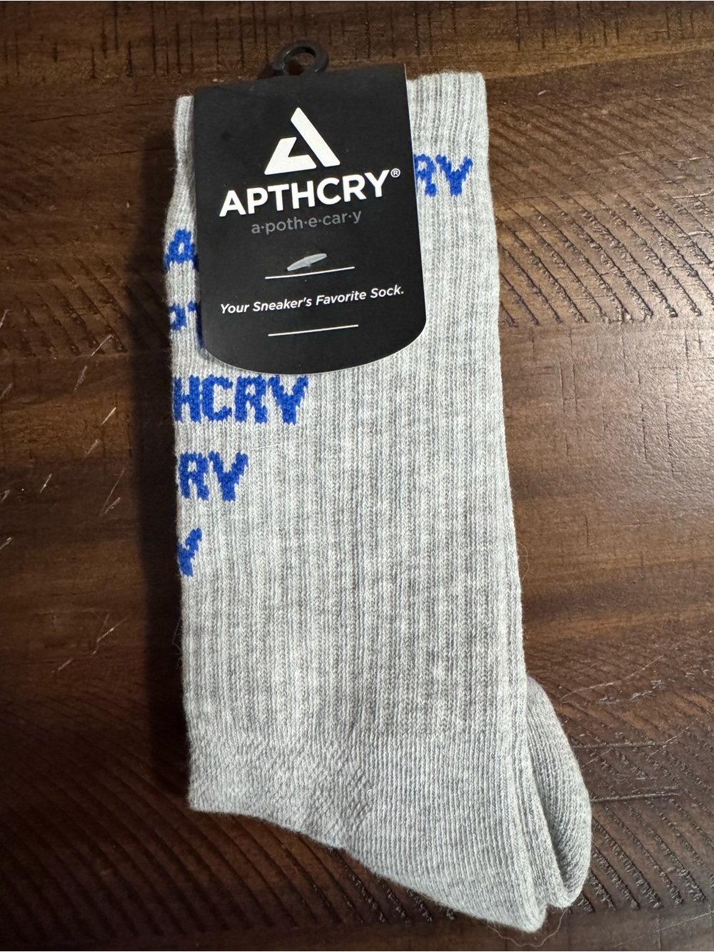 APTHCRY Gray Casual Crew Socks with Blue Logo